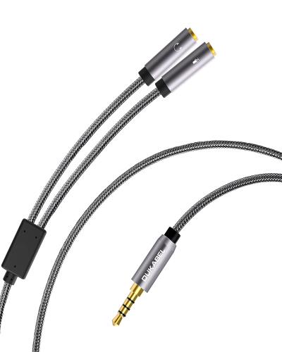 DuKabel 1.2M 4極 ステレオオーディオ(オス)⇔イヤホン×3極イヤホン・マイク分配ケーブル ヘッドホン延..