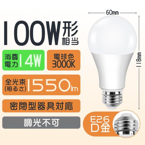 Tengyuan LED電球 E26口金 14W 100W形相当 電球色 3000K 1550lm 広配光 高輝度 高演色性 省エネ 密閉形器具対応 断熱材施工器具対応 調光不可 6個入り [2]