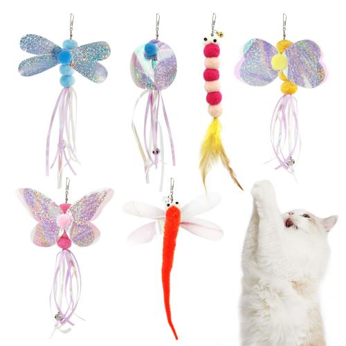 SONGWAY 猫 おもちゃ 猫じゃらし ねこ玩具 昆虫 ピンク毛虫 6点セット交換用
