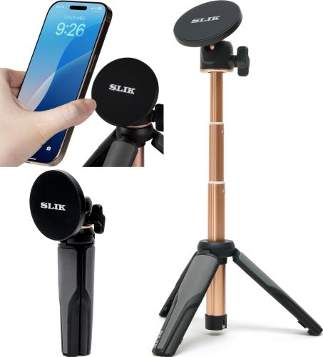 スリック スマホ三脚 マグネポッド ブラック Magsafe対応 マグネットリング付属 3段伸縮 Vlog/動画配信/自撮り用 軽量・コンパクト 246788