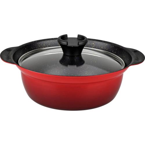 和平フレイズ 土鍋より軽くて丈夫 マーブルコート ふっ素 樹脂 加工,焼付塗装 卓上鍋 20cm 7号サイズ 2-3人用 二人暮らし IH・ガス対応 ガラス蓋付 紅丈膳 RB-1674 赤