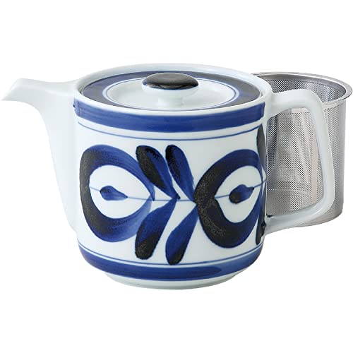 西海陶器 波佐見焼 ポット 大きい マジョリカ柄 容量約550ml 洗いやすい 茶漉し 付 (スーパーステンレ..