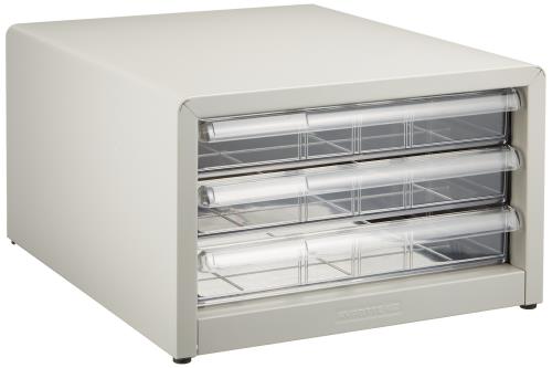 bメーカー型番:/b AL-33N b本体寸法・重量:/b W277×D336×H177mm、1.8kg b材質:/b 本体/エンボス調塗装鋼鉄、引出し/透明スチロール樹脂 b仕様:/b A4/浅3段・A4・タテ型 b浅引出し内寸:/b W233×D307×H36mm カラー分類タイトルシール付