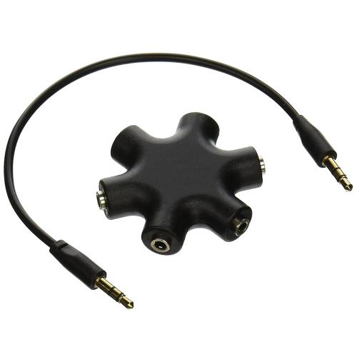 マルチイヤホンスプリッター 3.5mm ステレオイヤホンプラグ 5ウェイ 6ポート イヤフォンジャック分配器..