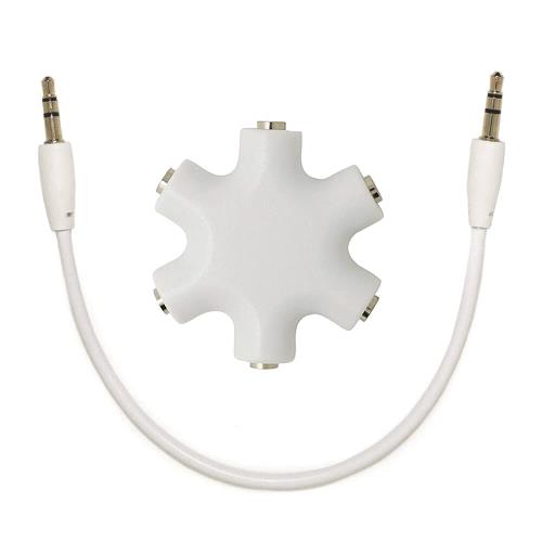 マルチイヤホンスプリッター 3.5mm ステレオイヤホンプラグ 5ウェイ 6ポート イヤフォンジャック分配器..