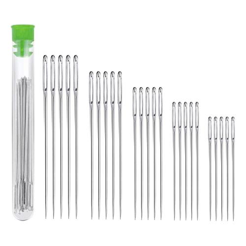 手縫い針 25本セット はり 手縫針 丸針 縫い針 大きな針穴 手芸 DIY 刺しゅう 裁縫 縫製用 補修 革工具 レザークラフト用 針 特殊針 収納容器付き