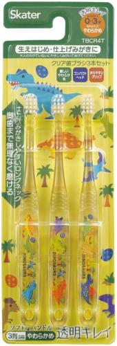 スケーター(Skater) 歯ブラシ 乳児用 0-3才 やわらかめ クリア 3本入り歯ブラシ ディノサウルス ピクチ..