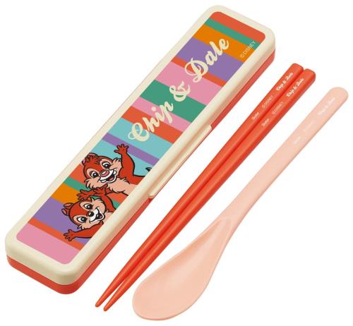 乐天商城 - スケーター(Skater) 箸 スプーン コンビセット 18cm 抗菌加工 お弁当 大人用 シリコンクッション付きで音がならない 日本製 ディズニー レトロ チップデール CCS3SAAG-A