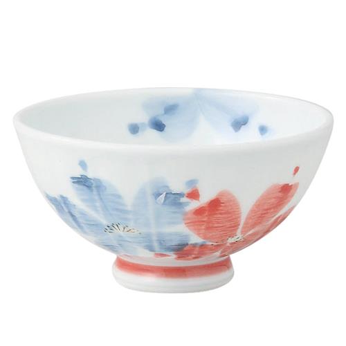 波佐見焼 軽量飯碗 (中) 呉須花絵柄 赤色 32008