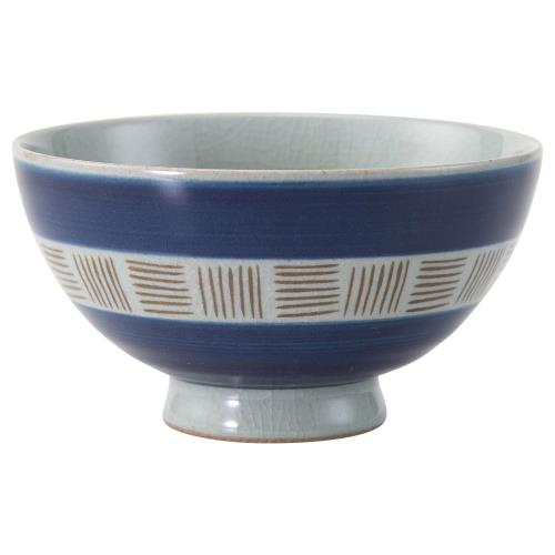 有田焼 ご飯茶碗 直径約13cm 帯小縞 ブルー 日本製 74099