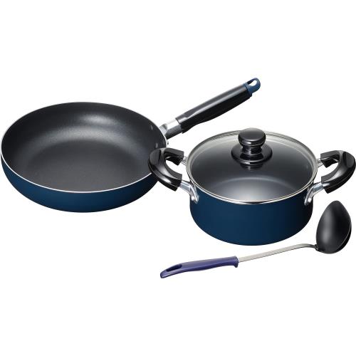 和平フレイズ お手入れ簡単 調理器具セットD 両手鍋 18cm フライパン 24cm セット ブルー ふっ素樹脂加..
