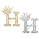PATIKIL レター ブローチ Hレター 2個 ブローチピン アルファベット 英字 クラウン イニシャル ラインストーン 襟ピンピン ピンバッジ レディース スーツ ドレス コート フォーマル 普段 金/シルバー