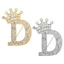 PATIKIL レター ブローチ Dレター 2個 ブローチピン アルファベット 英字 クラウン イニシャル ラインストーン 襟ピンピン ピンバッジ レディース スーツ ドレス コート フォーマル 普段 金/シルバー