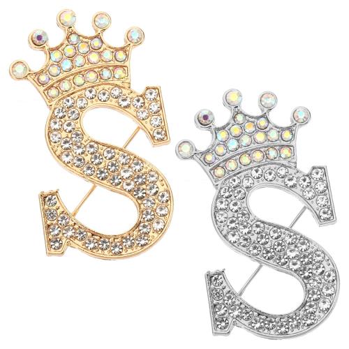 PATIKIL レター ブローチ Sレター 2個 ブローチピン アルファベット 英字 クラウン イニシャル ラインストーン 襟ピンピン ピンバッジ レディース ...