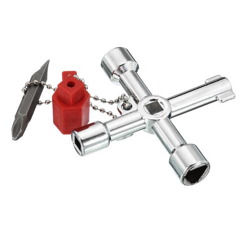 PATIKIL 72x72 mm 多機能 ユニバーサル 十字キー 4方向 ガス 水道メーター キーレンチ 電気キャビネット用 配管バルブ用 シルバー