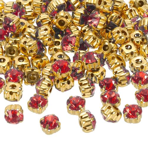 Rakuten - PATIKIL 7mm 爪縫い付けラインストーン水晶 100個ガラスメタルフラットバックベースフラワー爪宝石工芸品靴ドレス服針仕事ベルト縫製アクセサリー レッド