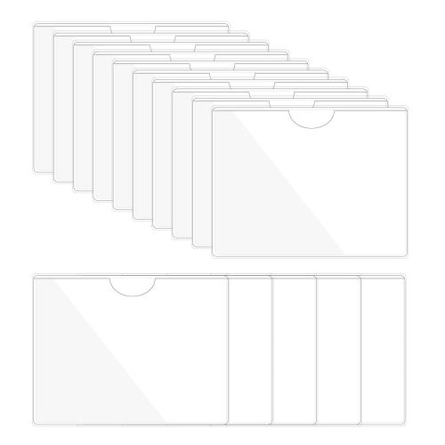 PATIKIL 2.4x3.3 トップオープン式の貼り付け用自己粘着式インデックスカードポケット、15個のプラスチックラベルホルダー、ビジネスカード、図書館カード、収納ボックス、写真用、クリア