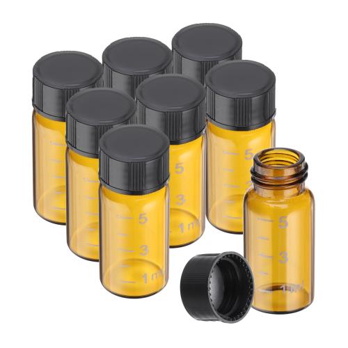 PATIKIL 黒いねじキャップ付きの5mlの小さな茶色ガラスびん8個 ホウケイ酸ガラス製の目盛り付きサンプ..