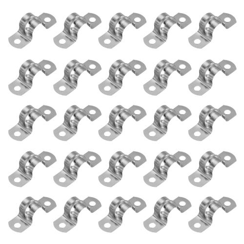 PATIKIL サドルバンド 16mm 2穴 パイプクランプ パイプ固定金具 304ステンレス 配管 サドル パイプ ケーブルワイヤ 固定用 25個