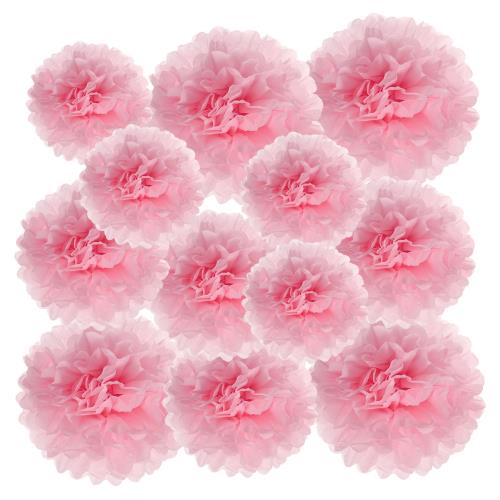 PATIKIL ペーパーフラワー ポンポンフラワー 12個 お花紙 ひな祭り 飾り パーティーグッズ 誕生日 結婚式 卒業式 100日祝い 文化祭 入学祝い パーティー バックドロップ装飾 10cm 15cm 20cm直径 ライトピンク