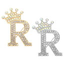 PATIKIL レター ブローチ Rレター 2個 ブローチピン アルファベット 英字 クラウン イニシャル ラインストーン 襟ピンピン ピンバッジ レディース スーツ ドレス コート フォーマル 普段 金/シルバー