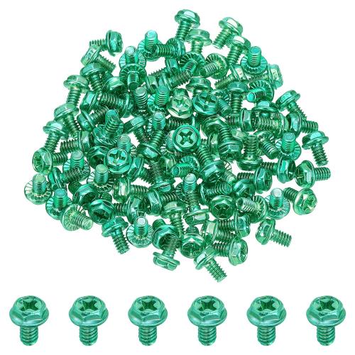 Rakuten - PATIKIL 8-32 x 6 mm ねじ付きアースネジ 100個 緑 電気接地ネジ 六角十字穴 ヘッド フランジ付き 家庭用 電気ランプ用