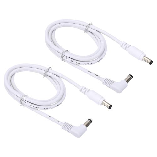 PATIKIL 3フィート 5.5mm x 2.1mm オス-オス DC 電源延長ケーブル 2 個 ワイヤ アダプタ 90 度直角コード LED ストリップ ルーター 監視カメラ用 ホワイト