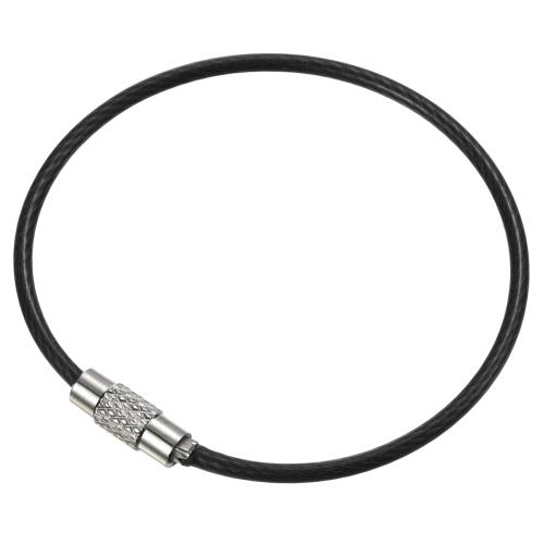 [PATIKIL] 150 mm ワイヤーキーチェーンケーブル 25個 ステンレススチール キーリングケーブル 大型キーリング キーチェーンループ 荷物タグ キーリング カードの吊り下げ用 黒