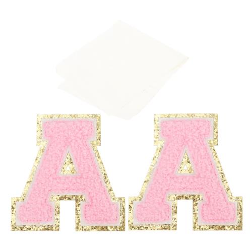 PATIKIL アイロン文字パッチ 2パックのシェニールグリッターレターパッチ ジーンズ 衣類 バッグ 帽子 シャツ クラフトの修理用テープ付き ピンク アルフ...