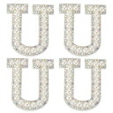 PATIKIL パール文字パッチ、4個の白いシェニール文字グリッターラインストーンアルファベットアップリケ布パッチ、衣類、ジャケット、バックパック、帽子用のアイロン用、U