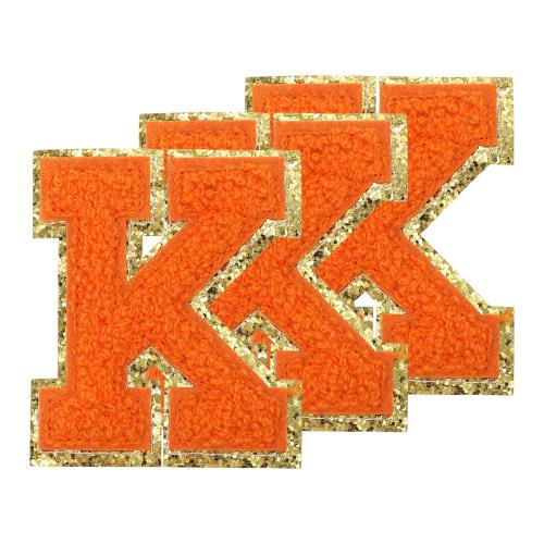 PATIKIL チェニール縫い付けレターパッチ3.3インチ3パック自己粘着チェニールパッチ金色エッジ刺繍ステッカー衣類DIYバックパック帽子装飾イエローレター-K