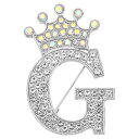 PATIKIL レター ブローチ Gレター ブローチピン アルファベット 英字 クラウン イニシャル ラインストーン 襟ピン ピンバッジ レディース スーツ ドレス コート フォーマル 普段 シルバー