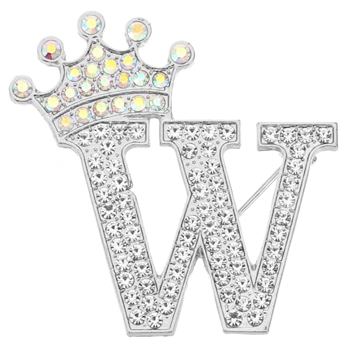 PATIKIL レター ブローチ Wレター ブローチピン アルファベット 英字 クラウン イニシャル ラインストーン 襟ピン ピンバッジ レディース スーツ ド...