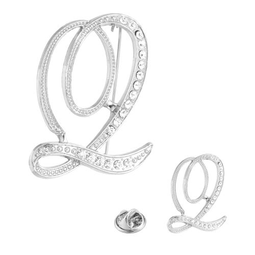 PATIKIL ブローチピン アルファベット ラインストーン 英字ブローチピン 2サイズ イニシャル 水晶 Qレターバッジピン 女性 胸元 アクセント メンズスーツネックレス コレクションクロスクラフト 記念日 贈り物 シルバートーン