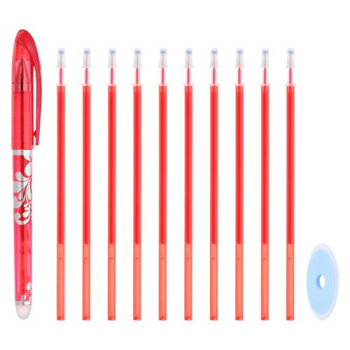 PATIKIL 消せるジェルペン 詰め替えペン10本と消しゴム1個付き 0.5mm 熱消せる布用ペン レッドインク 布用マーキングペン 裁縫 キルティング プランナー 書き込み用