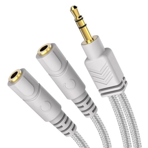 Rakuten - DuKabel イヤホン分岐ケーブル 3.5mm オーディオケーブル 3極ミニプラグ 分岐コード イヤホン ヘッドホン分配器 音声出力 マイク機能なし (グレー)