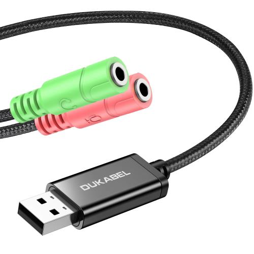 DuKabel USB - 3.5mmジャック TRS AUXアダプター 内蔵USBサウンドカード用 セパレートプラグ TRS 3極マイク付き [メタルハウジング 丈夫な編組 / 9.8インチ]