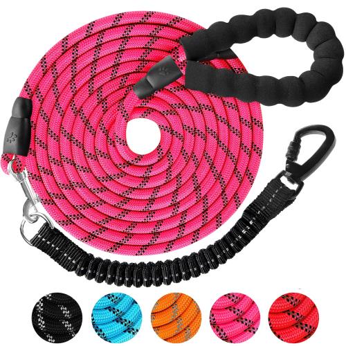 DANOFY 犬 リード ロングリード 犬用リード 30m - 長い丸ロープ 小型犬 中型犬 大型犬 反射 軽量 丈夫 持ちやすい スポンジハンドル 伸縮リード付き 犬用散歩ひも 訓練用リード 負担減軽 衝撃吸収 ピンク