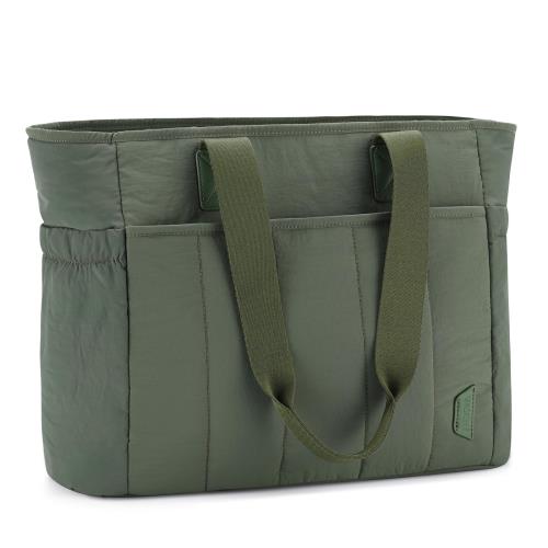 [Vaschy] 大容量 トートバッグ レディース, 軽量 肩がけバッグ 手提げバッグ ファスナーポケット付き ビジネスバッグ マザーズバッグ 通勤 通学 お出かけ 男女兼用 グリーン