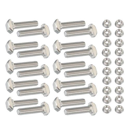 PATIKIL M5 x 20 mm Tスロットボルト、20セットの槌ヘッド付き六角フランジナットTボルトスタッドスライディングスクリュー、20シリーズアルミニウム押出プロファイル用、シルバー