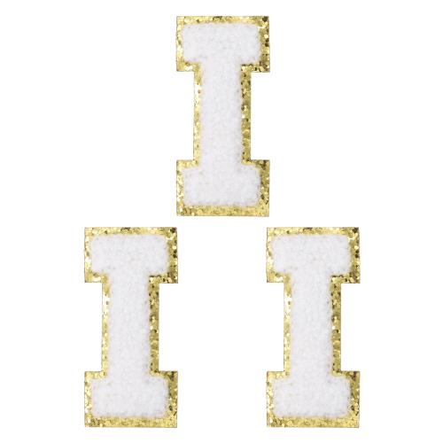 PATIKIL アイロン文字パッチ 3パックのシェニールグリッターレターパッチ ジーンズ 衣類 バッグ 帽子 シャツ クラフトの修理用に刺繍パッチ ホワイト ア...