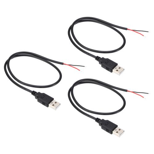 PATIKIL 0.5M/2フィート 5V 3A US Bピグテール延長電源ケーブル 3個 22A WG US Bプラグから2ピン裸線オープンエンドコネクタプラグ DIY機器修理用 黒