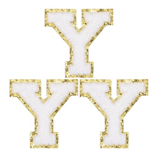 PATIKIL アイロン文字パッチ 3パックのシェニールグリッターレターパッチ ジーンズ 衣類 バッグ 帽子 シャツ クラフトの修理用に刺繍パッチ ホワイト ア...