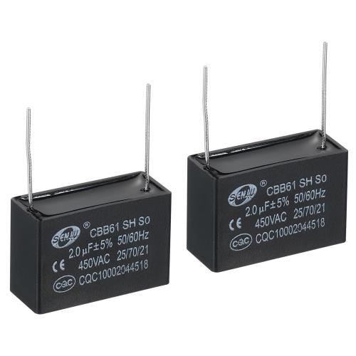 PATIKIL CBB61天井扇風機コンデンサ 2個 2uF 450V AC 50/60HZ 2ピン付き 38x14x25 mm エアコンファンモ..