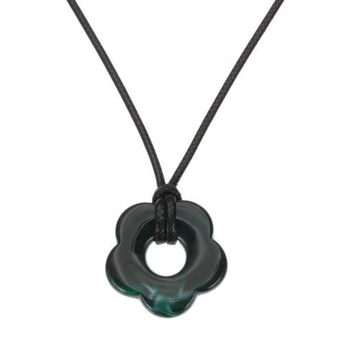 [PATIKIL] 花の魅力、アクリル製花ペンダントネックレス、調節可能なチョーカー紐、女性用ファッションアクセサリー、宝石装飾、ダーク緑