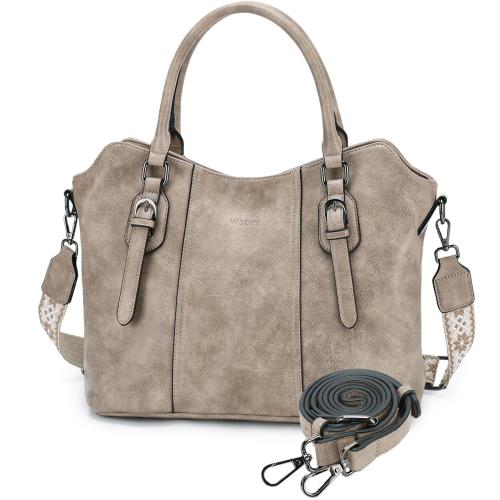 VASCHY トートバッグ レディース, 大容量 肩掛け バッグ ビジネスバッグ ハンドバッグ PUレザー A4 3way おしゃれ 斜めがけ 取り外し可能 ファスナー付き ショルダーバッグ 旅行 通学 通勤 カジュアル カーキ