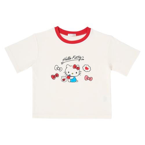 Character Wear - [サンリオ] キッズ半袖Tシャツ ハローキティ ホワイト 120cm 本体:綿60%・ポリエステル40%リブ部分:綿95%・ポリウレタン5% 吸水速乾加工 こども 606545