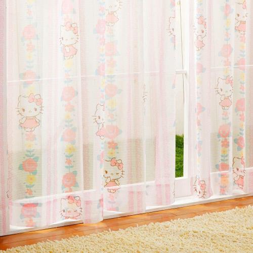 Rakuten - サンリオ(SANRIO) キティ UVカット レースカーテン 幅100×丈183cm:2枚組 SB-522-S 外から見えにくい ミラーレース ハローキティ