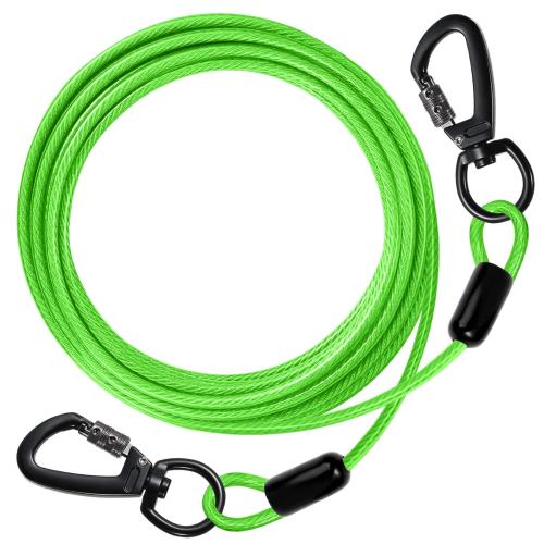 DANOFY 犬 ワイヤー 係留 リード ケーブル - 犬用 係留ケーブル 5mm極細 カラビナ ロック付き 錆び付かない ランナーケーブル しつけ用 訓練リード 外飼い 庭 キャンプ 小型犬 中型犬 大型犬対応 グリーン 3m