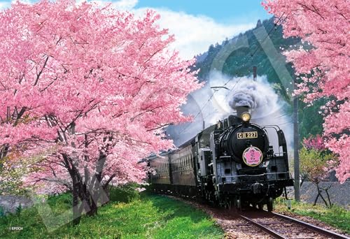 エポック社 300ピース ジグソーパズル 日本風景 桜と大井川鐵道ー静岡 （26×38cm） 28-046s のり付き ヘラ付き 点数券付き EPOCH